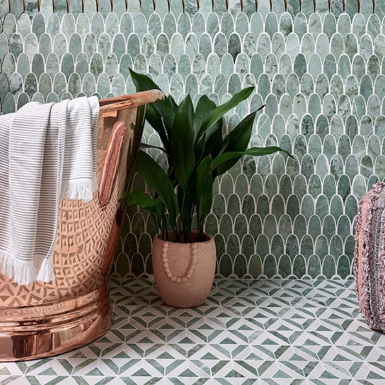 Ca' Pietra East Java Plume Hummingbird Mosaic Tiles Sanctuary Bathrooms